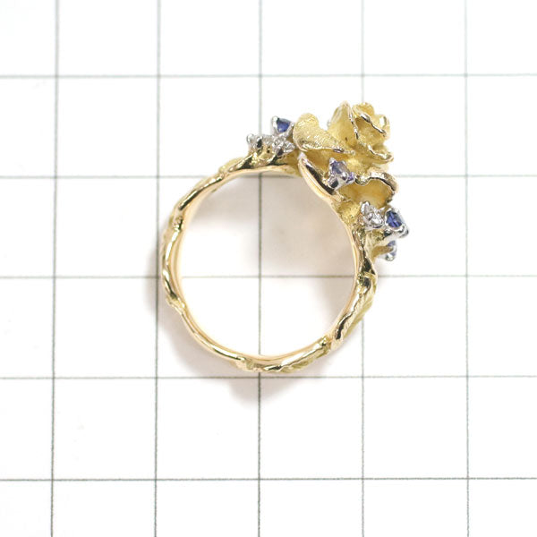 Koji Iwakura K18YG/Pt900 Sapphire Tanzanite Diamond Ring D0.10ct Flower 