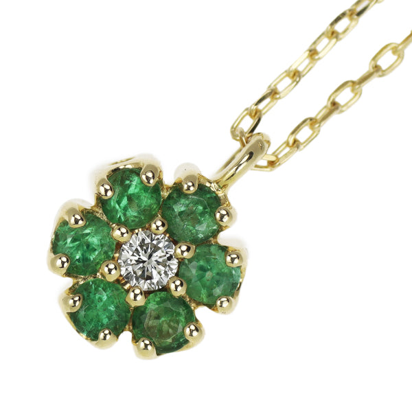 Ponte Vecchio K18YG Emerald Diamond Pendant Necklace 0.07ct D0.10ct Reversible Flower 