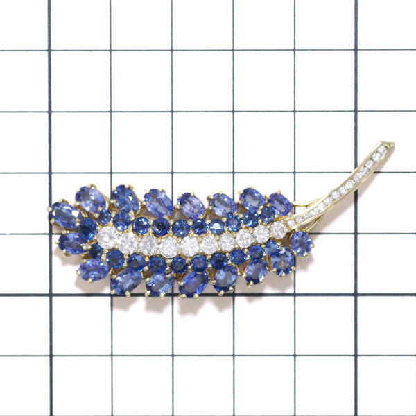 K18YG Sapphire Diamond Brooch 10.28ct D1.41ct Feather 