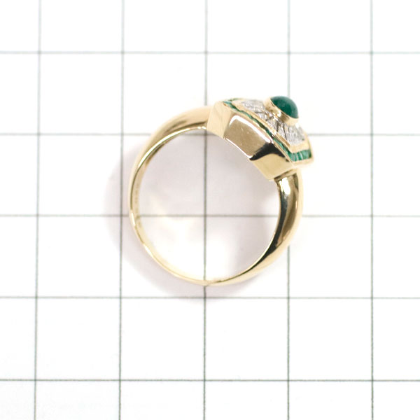 K18YG/WG Emerald Diamond Ring 0.84ct D0.06ct Vintage Calibra Cut 
