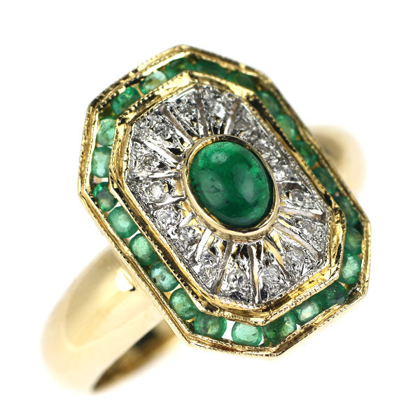 K18YG/WG Calibré Cut Emerald Diamond Ring 0.84ct D0.06ct Vintage 