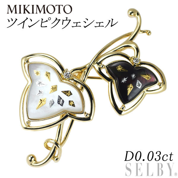 MIKIMOTO K18YG/WG Shell Diamond Brooch D0.03ct Twin Picque 