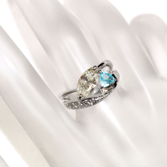 Pt900 マーキスダイヤモンド パライバトルマリン リング 1.040ct M SI2 PT0.33 D0.11ct
