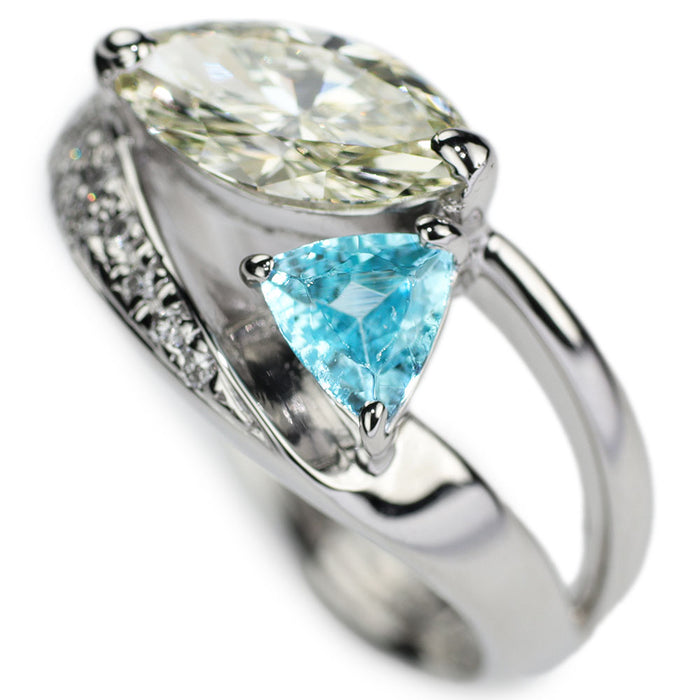 Pt900 マーキスダイヤモンド パライバトルマリン リング 1.040ct M SI2 PT0.33 D0.11ct