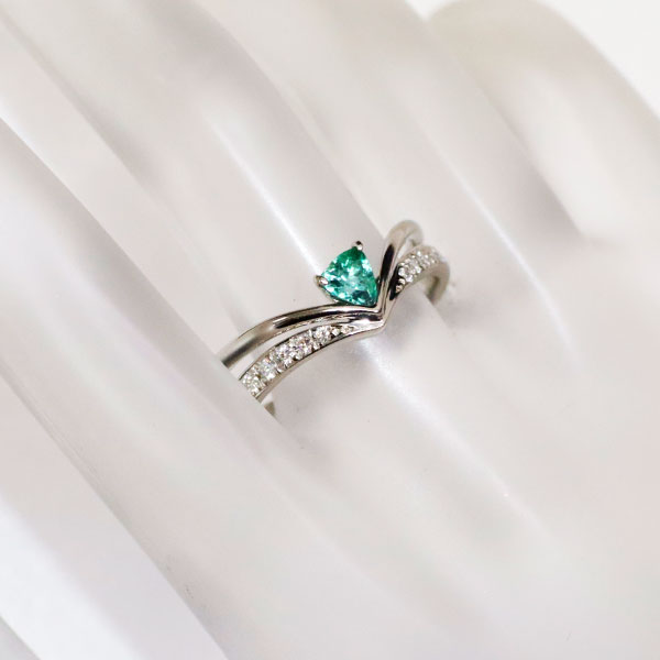 Rare Pt900 Brazilian Paraiba Tourmaline Diamond Ring 0.34ct D0.11ct 