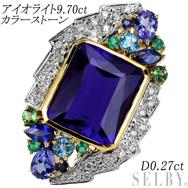 K18YG/Pt900 アイオライト カラーストーン ダイヤモンド ペンダントトップ 9.70ct S0.52ct E0.14ct T0.17ct BT0.42ct D0.27ct