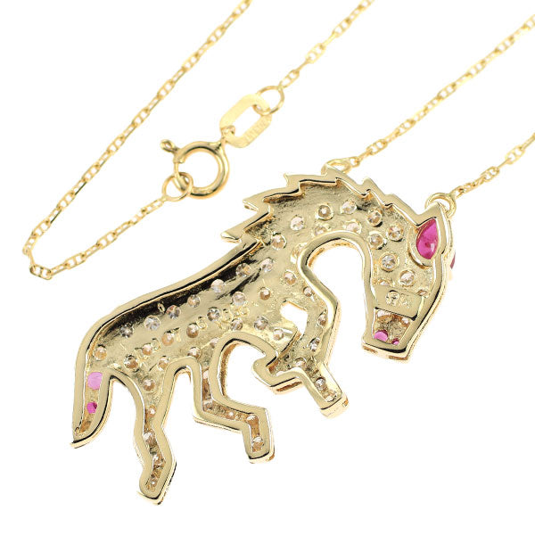 K18YG Diamond Ruby Pendant Necklace 0.76ct R0.35ct Horse 