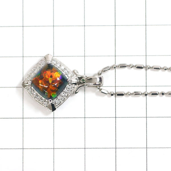 Cresamber Pt Recrystallized Black Opal Diamond Pendant Necklace 2.50ct D0.24ct 