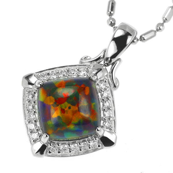 Cresamber Pt Recrystallized Black Opal Diamond Pendant Necklace 2.50ct D0.24ct 