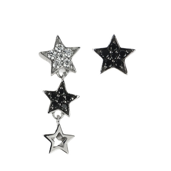 Ponte Vecchio K18WG Black/Colorless Diamond Earrings BD0.08ct D0.04ct Asymmetrical Star 