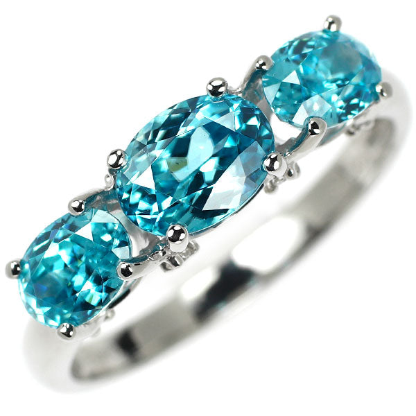 Pt950 Blue Zircon Diamond Ring 3.55ct D0.06ct 