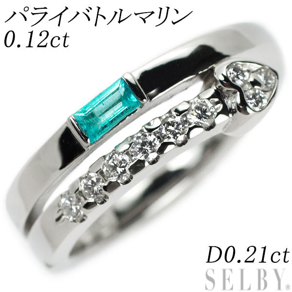 Pt900 Paraiba Tourmaline Diamond Ring 0.12ct D0.21ct 