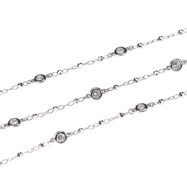 K18WG Diamond Station Long Necklace 1.50ct with Magnet Y Design 2WAY 