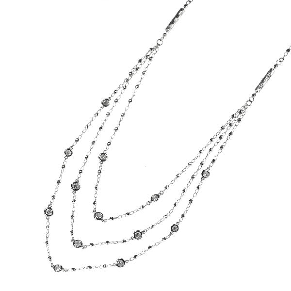 K18WG Diamond Station Long Necklace 1.50ct with Magnet Y Design 2WAY 