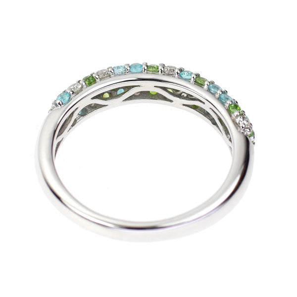 Rare K18WG Paraiba Tourmaline Demantoid Garnet Diamond Ring 0.25ct G0.30ct D0.16ct Pavé 