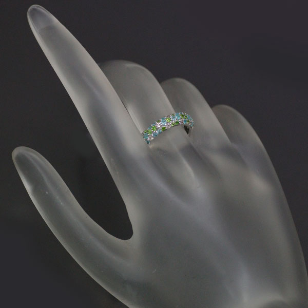 Rare K18WG Paraiba Tourmaline Demantoid Garnet Diamond Ring 0.25ct G0.30ct D0.16ct Pavé 