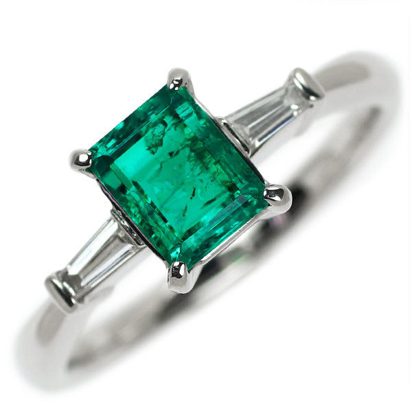 Pt900 Colombian (F1) emerald diamond ring 0.94ct D0.15ct 