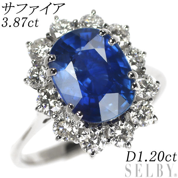 K18WG サファイア ダイヤモンド リング 3.87ct D1.20ct