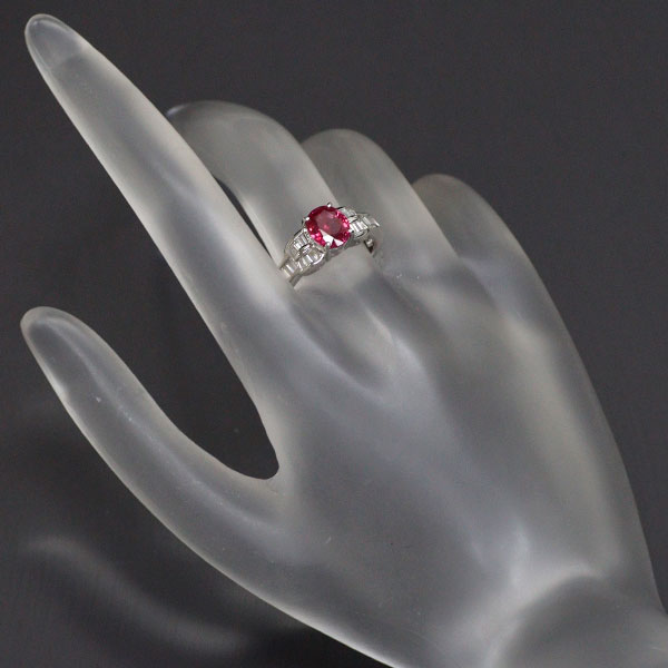 Pt900 ビルマ産ルビー ダイヤモンド リング 1.73ct D0.48ct