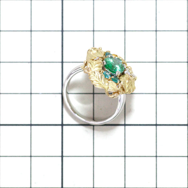 K18YG/Pt900 Green Tourmaline Paraiba Tourmaline Diamond Ring 1.92ct T0.37ct D0.09ct 