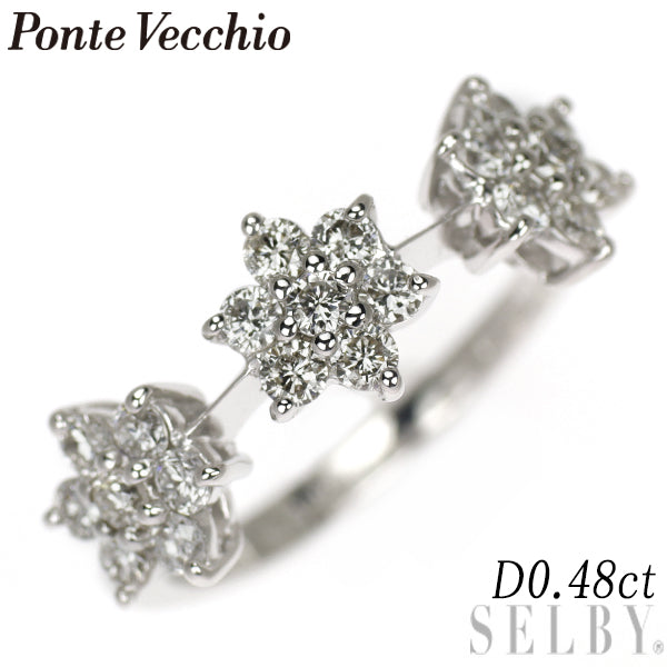 Ponte Vecchio K18WG Diamond Pinky Ring 0.48ct Flower 