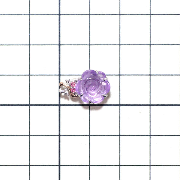 QVC K18PG/WG Carving Amethyst Pink Tourmaline Pendant Top Rose 