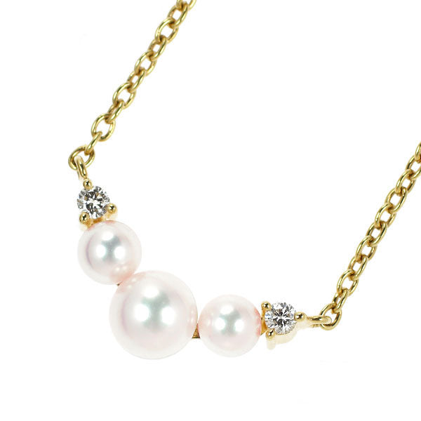 MIKIMOTO K18YG Akoya pearl diamond pendant necklace, diameter approx. 3.6-5.1mm, D0.04ct 