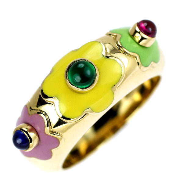 Ponte Vecchio K18YG Ruby Sapphire Emerald Ring Enamel 