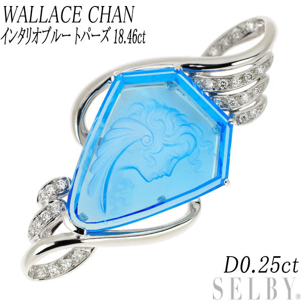 Wallace Chan Pt900 Interio Blue Topaz Diamond Pendant 18.46ct D0.25ct 