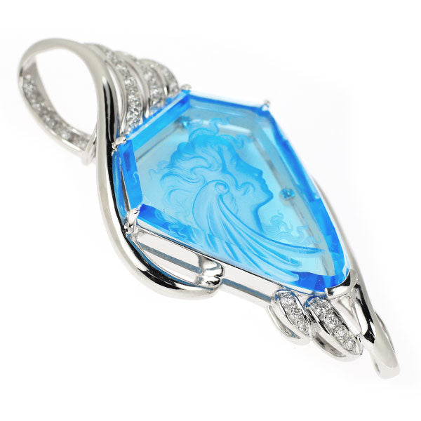 Wallace Chan Pt900 Interio Blue Topaz Diamond Pendant 18.46ct D0.25ct 