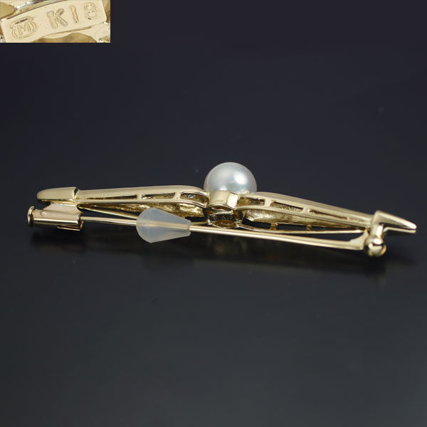 MIKIMOTO K18YG Akoya pearl diamond brooch, diameter approx. 7.0mm 