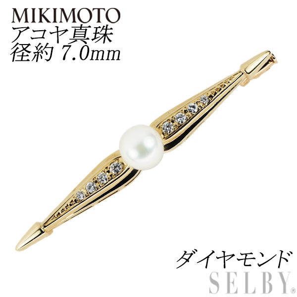 MIKIMOTO K18YG Akoya pearl diamond brooch, diameter approx. 7.0mm 