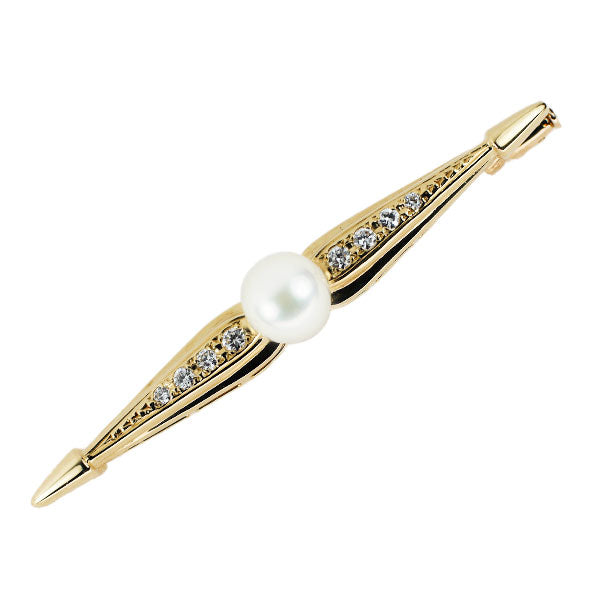 MIKIMOTO K18YG Akoya pearl diamond brooch, diameter approx. 7.0mm 