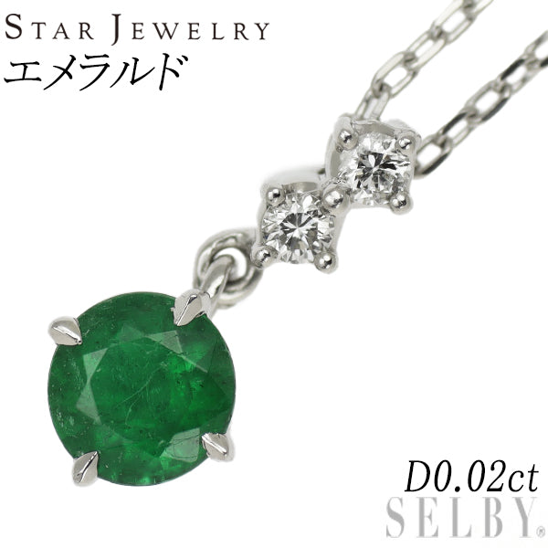 Star Jewelry Pt950 Emerald Diamond Pendant Necklace D0.02ct 