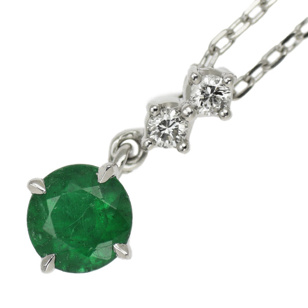 Star Jewelry Pt950 Emerald Diamond Pendant Necklace D0.02ct 