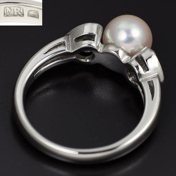 Nina Ricci Pt900 Akoya pearl diamond ring, diameter approx. 7.0mm 