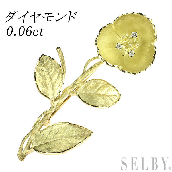 K18YG Diamond Brooch 0.06ct Flower 