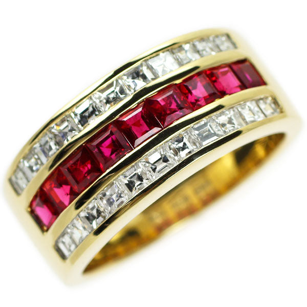 K18YG Ruby Diamond Ring 1.31ct D0.99ct 