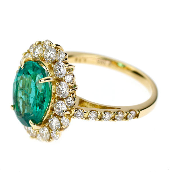 K18YG Emerald Diamond Ring 2.385ct D1.19ct 