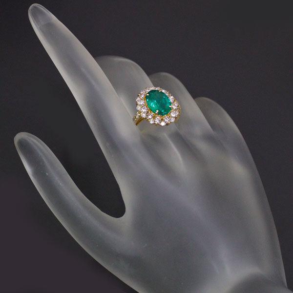 K18YG Emerald Diamond Ring 2.385ct D1.19ct 