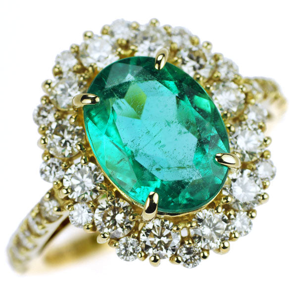 K18YG Emerald Diamond Ring 2.385ct D1.19ct 