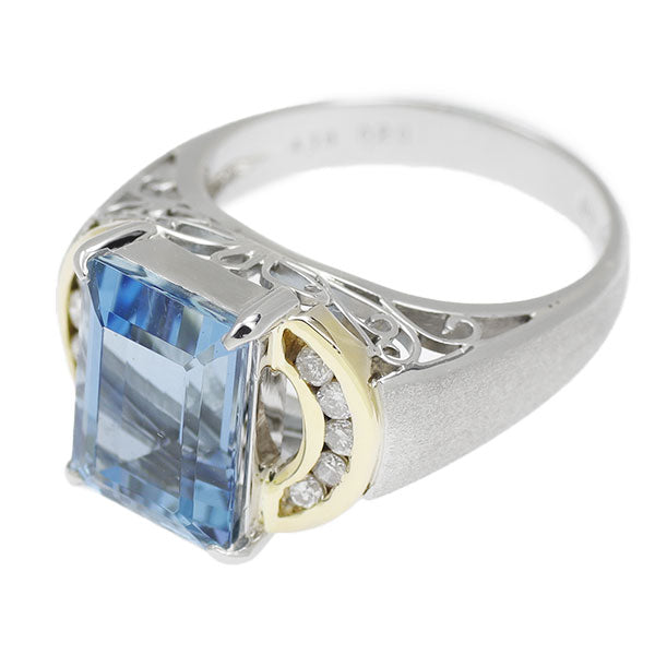 K18YG/Pt900 Aquamarine Diamond Ring 4.18ct D0.20ct 
