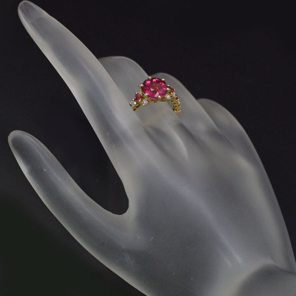 ケイウノ K18YG ピンクトルマリン ルビー ダイヤモンド リング 2.27ct D0.30ct