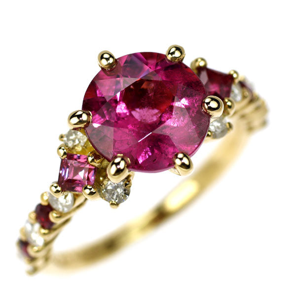 K18YG Pink Tourmaline Ruby Diamond Ring 2.27ct D0.30ct 