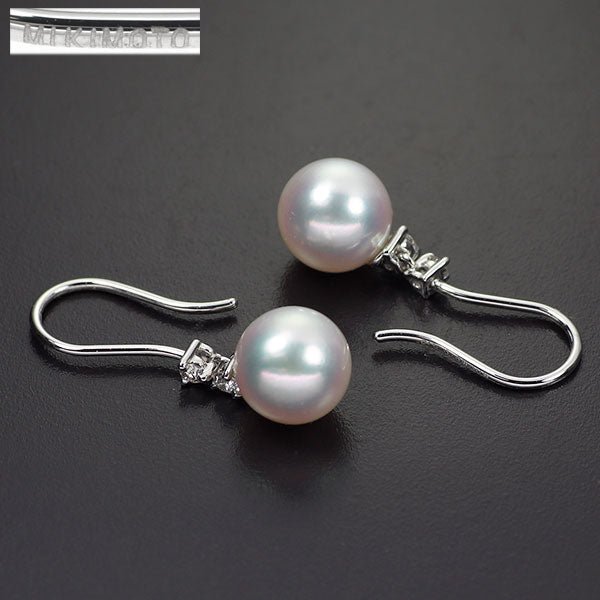 MIKIMOTO K18WG Akoya pearl diamond earrings, diameter approx. 7.4mm 