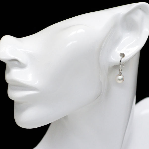 MIKIMOTO K18WG Akoya pearl diamond earrings, diameter approx. 7.4mm 