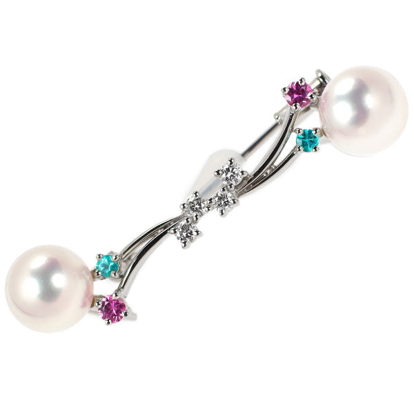 Tasaki Pearl Pt900 Akoya Pearl Pink Sapphire Paraiba Tourmaline Diamond Brooch Diameter approx. 8.0mm D0.12ct 