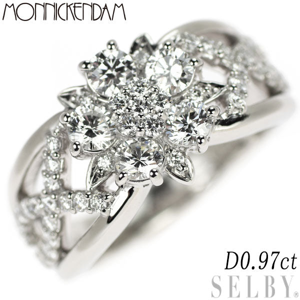 Monnickendam Pt900 Diamond Ring 0.97ct Flower 