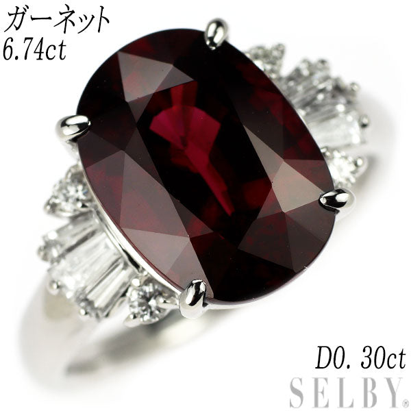 Pt900 Garnet Diamond Ring 6.74ct D0.30ct 