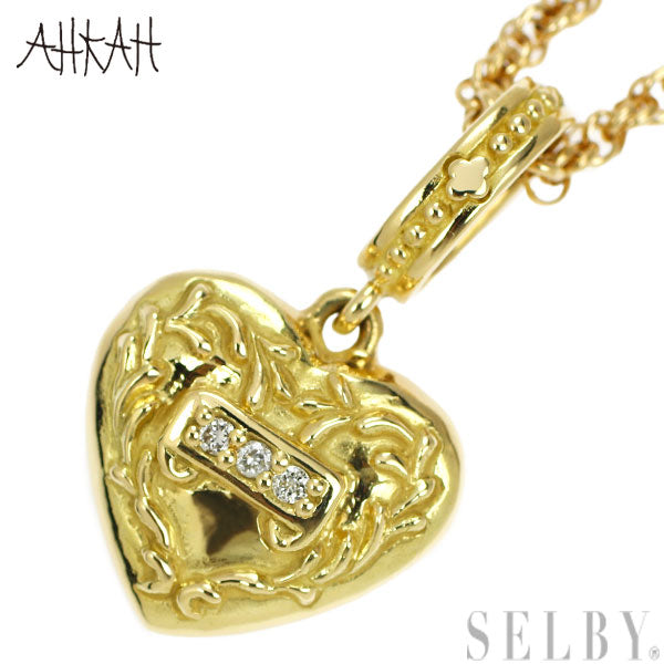 AHKAH K18YG Diamond Pendant Necklace Arabesque Heart Large Size 